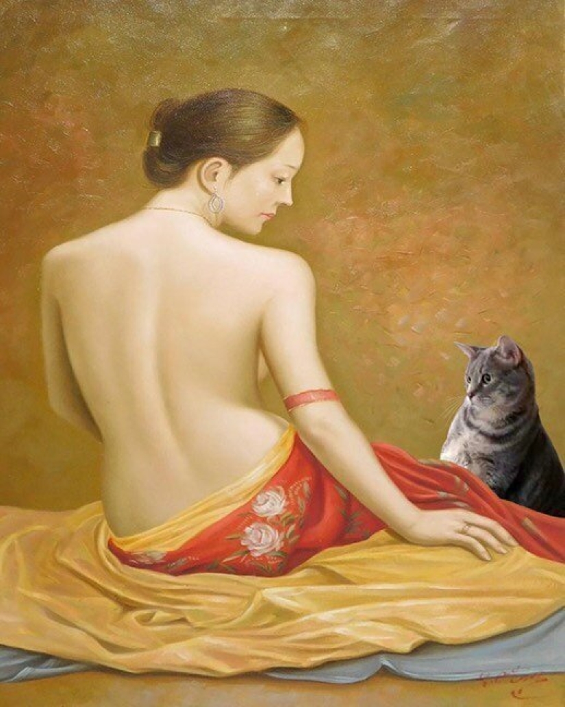 The artist made the paintings of the old masters even better by adding cats there