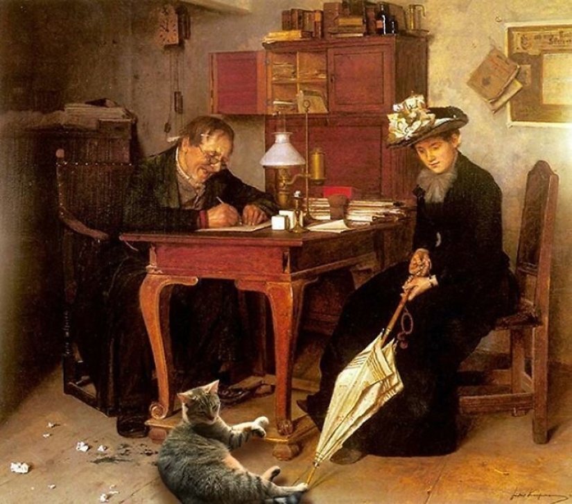 The artist made the paintings of the old masters even better by adding cats there