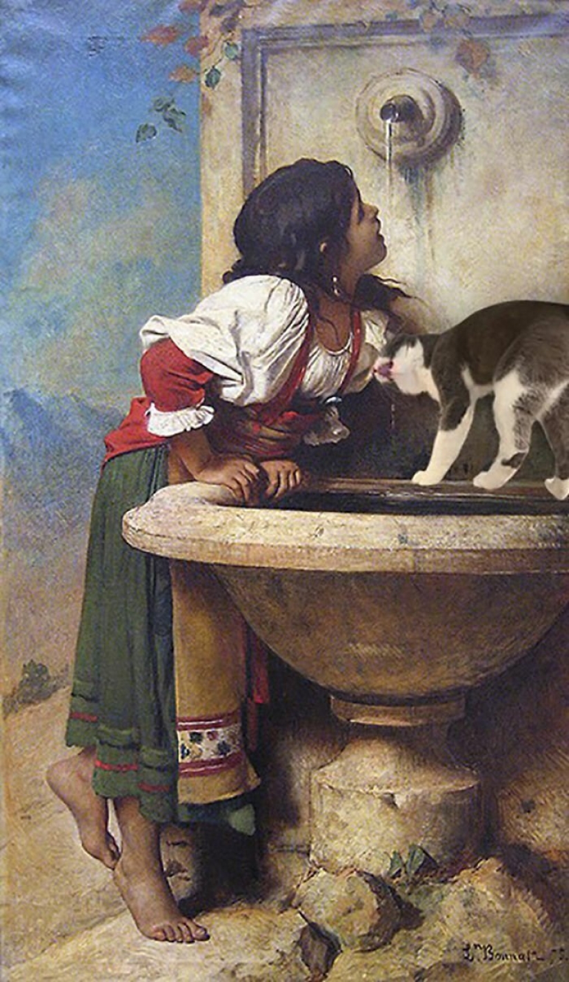 The artist made the paintings of the old masters even better by adding cats there