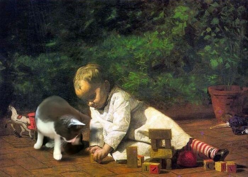 The artist made the paintings of the old masters even better by adding cats there