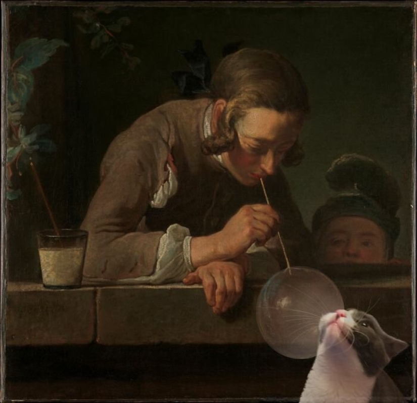 The artist made the paintings of the old masters even better by adding cats there