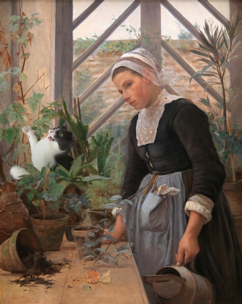 The artist made the paintings of the old masters even better by adding cats there