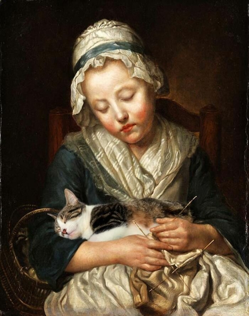 The artist made the paintings of the old masters even better by adding cats there