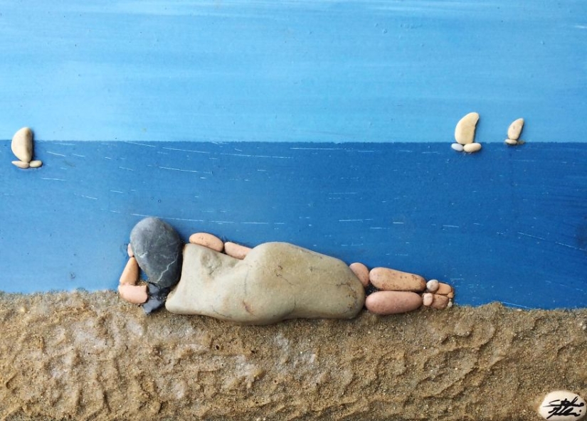 The artist makes amazingly realistic paintings from stones found on the beach