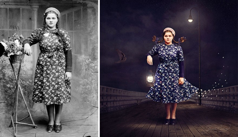 The artist turns vintage photographs into mind-blowing illustrations