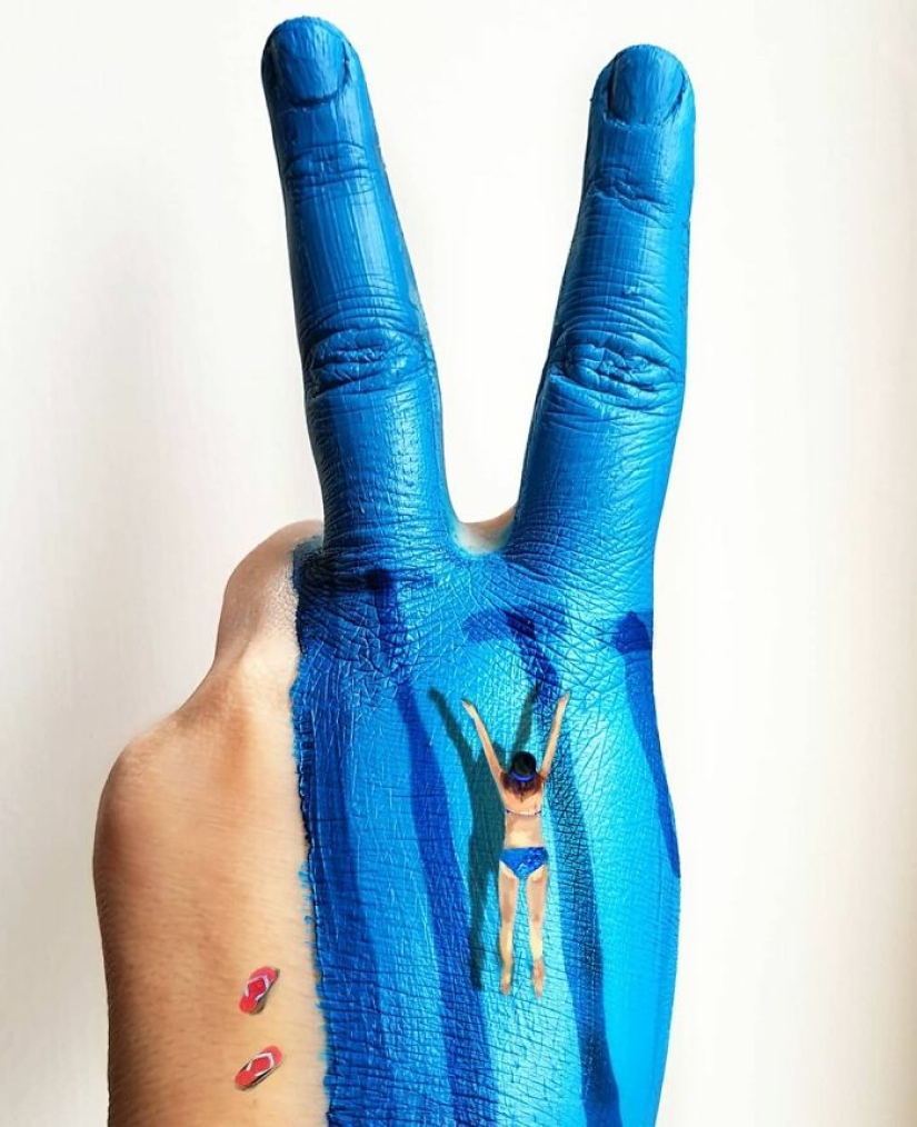 The artist uses her hands as a canvas to show hidden worlds