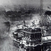 The banner over the Reichstag-the photo for which Viktor Temin was almost shot