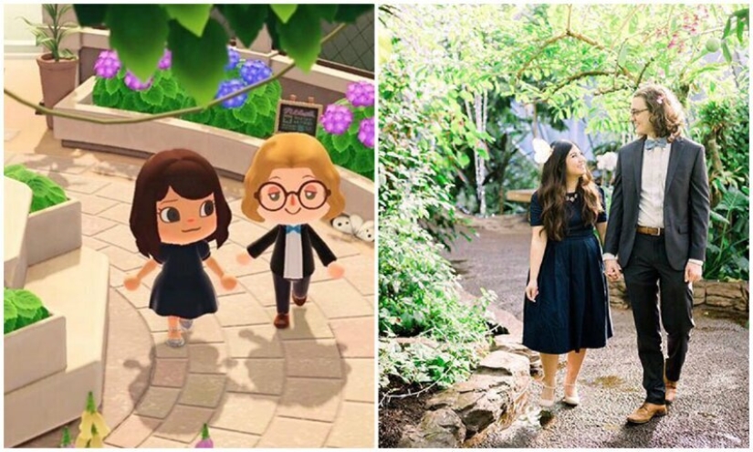 The bride and groom in quarantine recreated their engagement photos in the game Animal Crossing