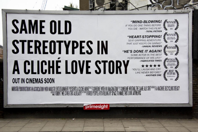 The Briton mercilessly mocks movie posters, road signs and advertising