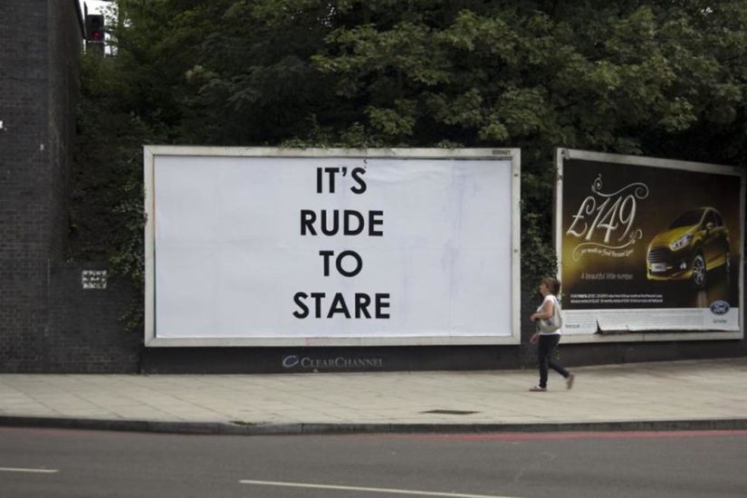 The Briton mercilessly mocks movie posters, road signs and advertising