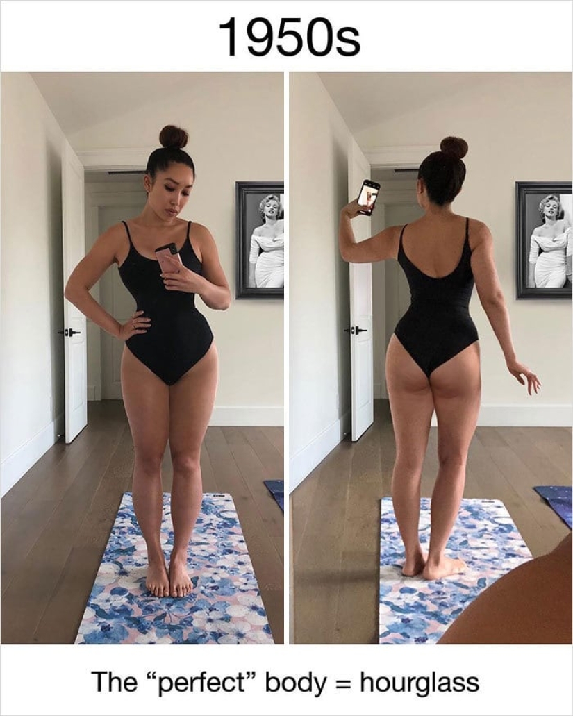 The coach with the help of Photoshop clearly showed how the ideal figure looked in different years