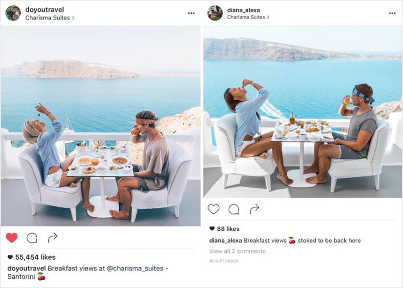 The couple discovered that someone was copying their pictures exactly from their trips to Instagram
