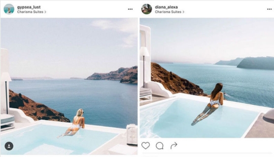 The couple discovered that someone was copying their pictures exactly from their trips to Instagram