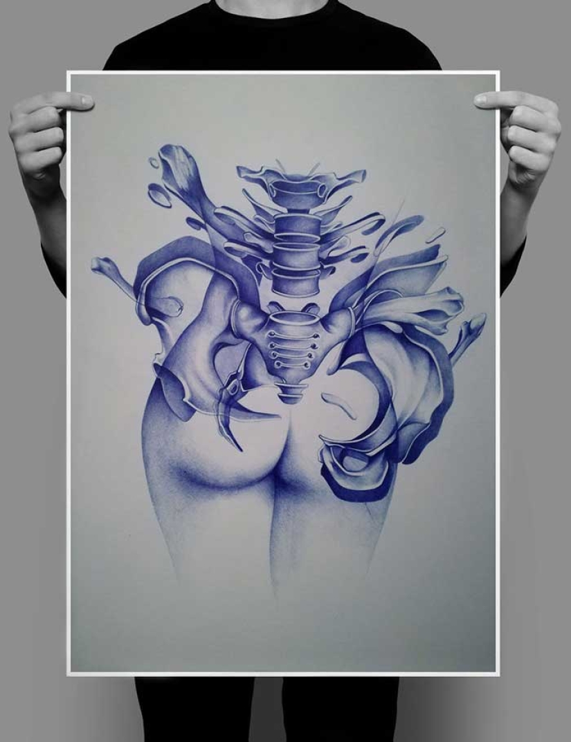 The guy draws with a simple ballpoint pen, and it turns out almost a photo