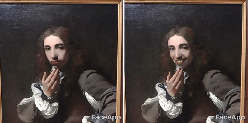 The guy goes to museums and "makes fun" of old portraits using the FaceApp application