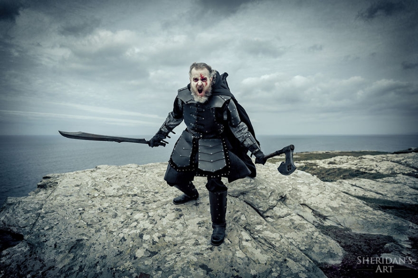 The man has a midlife crisis, and he arranged a photo shoot in the style of "Game of Thrones"