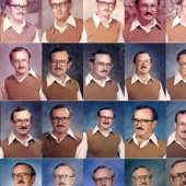 The teacher has been wearing the same outfit for taking pictures with the class for 40 years in a row