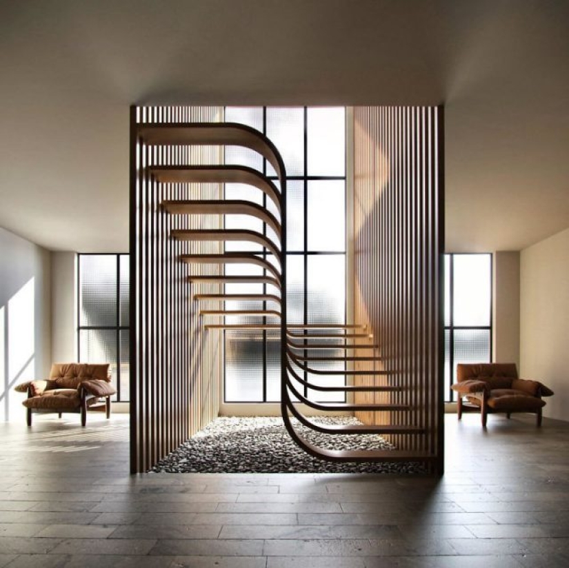 This minimalist staircase resembles a strand of DNA