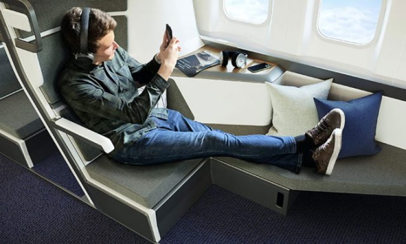 This new aircraft seat design allows economy passengers to lie down