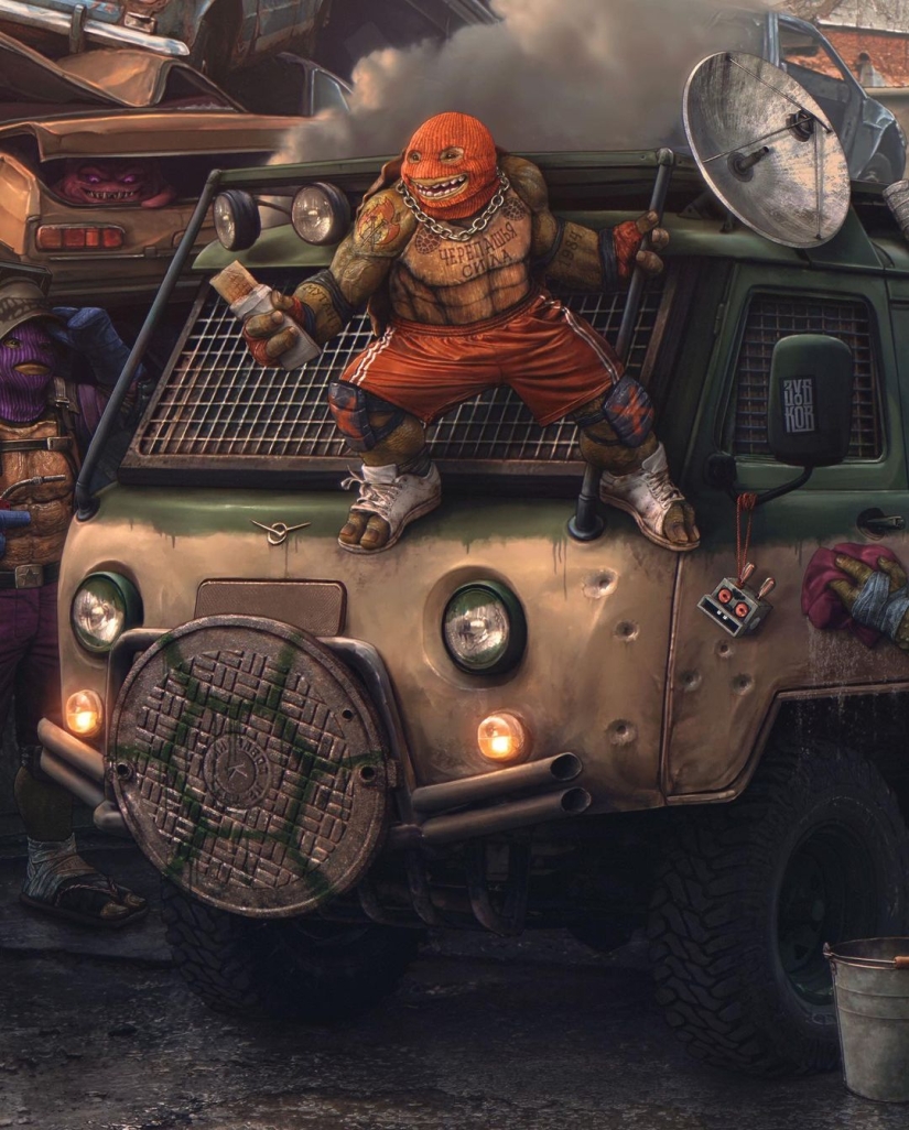Tortugas Ninja Rusas Mutantes adolescentes de los años 90 según Evgeny Zubkov