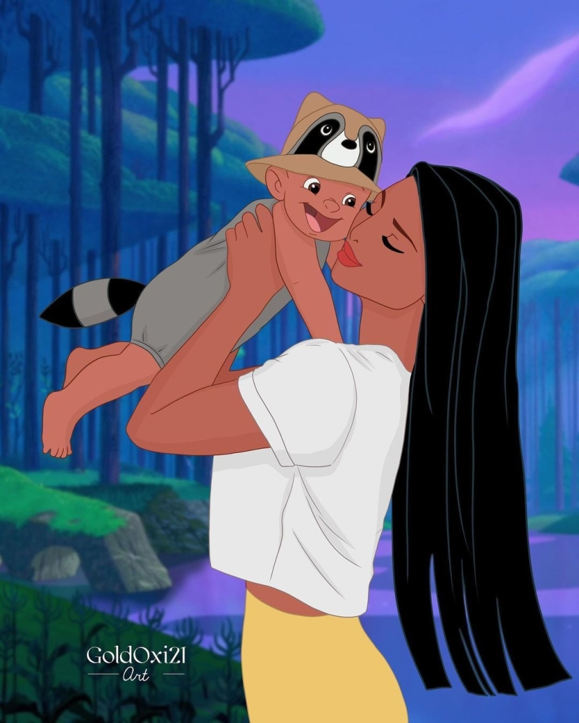 Touching illustrations: what would Disney characters look like if they had children