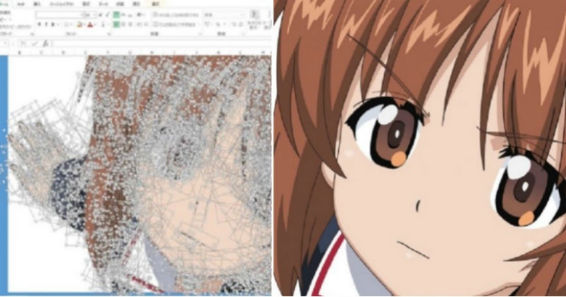 Trabajar con tablas: el nivel de "dios": un japonés dibuja anime en Excel
