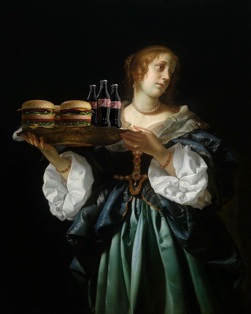 "Tu hamburguesa, Madonna": los héroes de los lienzos renacentistas devoran montañas de comida rápida