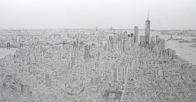 Un artista autista echó un vistazo a Manhattan desde un helicóptero y lo dibujó en todos sus detalles de memoria