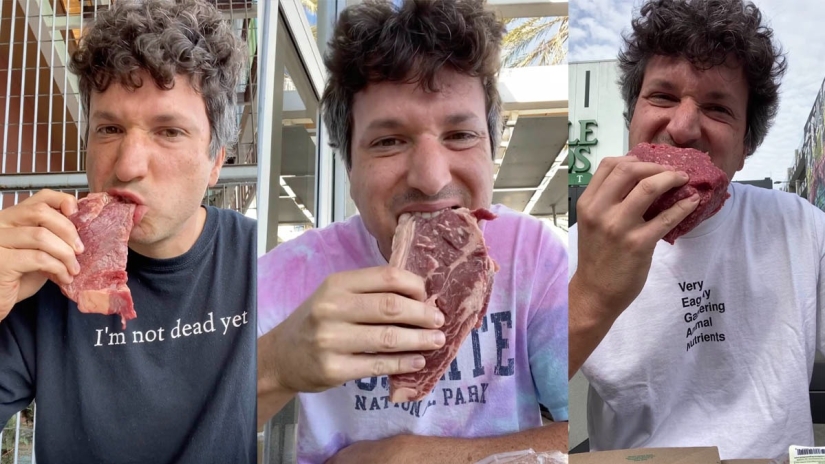 Un estadounidense solo come carne cruda para ver si"sobrevive"