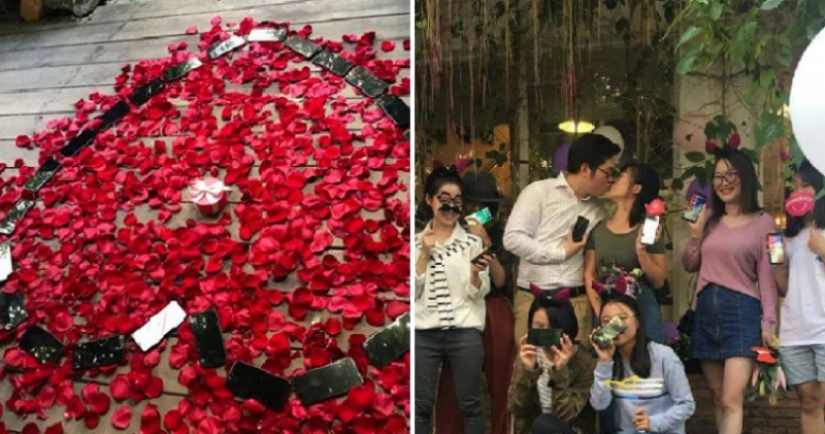 Un hombre chino le tendió un corazón de 25 iPhone X para proponerle matrimonio a una chica, y ella estuvo de acuerdo