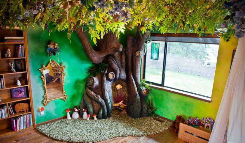 Un padre amoroso creó un árbol mágico en el dormitorio de su hija en 18 meses