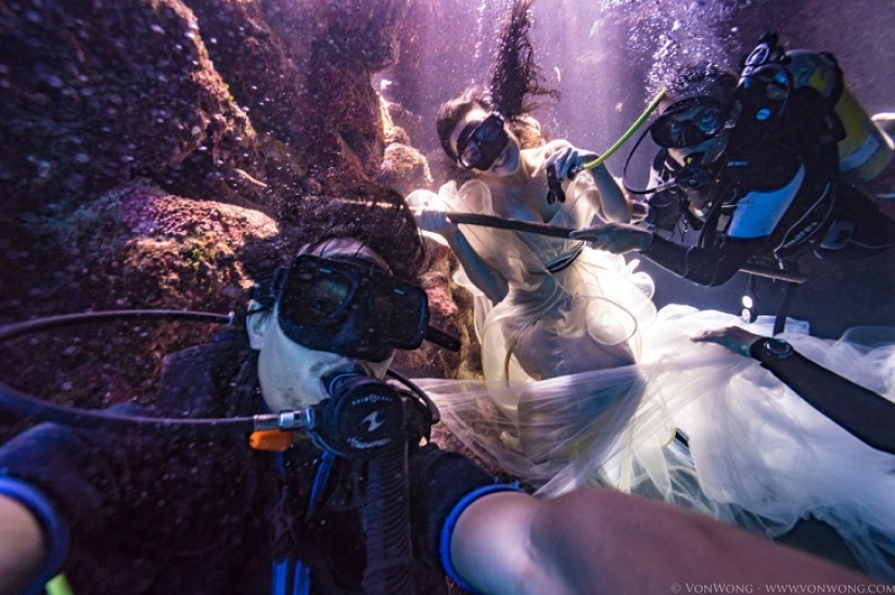 Underwater fairy tale with sharks