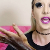 What do a hundred layers of lipstick, foundation and false eyelashes look like on one girl