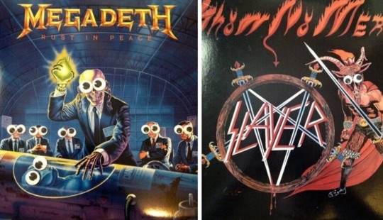 What happens if you stick shaking eyes on the covers of metal bands