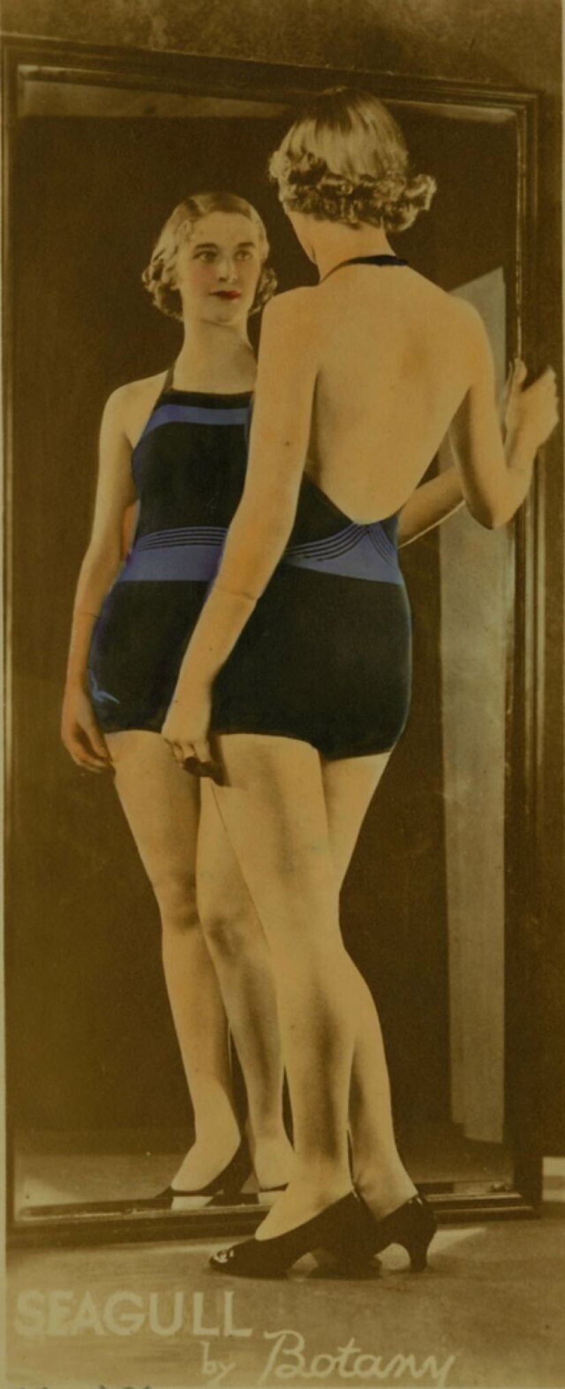 What women's swimwear from a fashion designer of the 1930s looked like