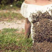 Zhu-zhu-fotos espeluznantes: una mujer estadounidense embarazada organizó una sesión de fotos con un enjambre de abejas
