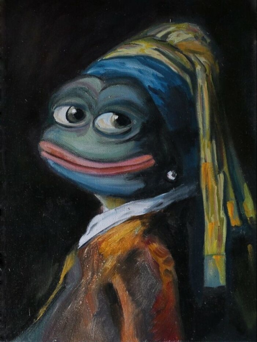 10 obras de arte de renombre replicadas por este artista pero con Pepe la rana como rostro