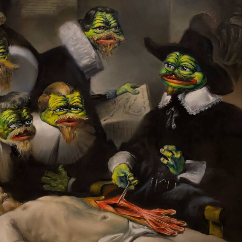10 obras de arte de renombre replicadas por este artista pero con Pepe la rana como rostro