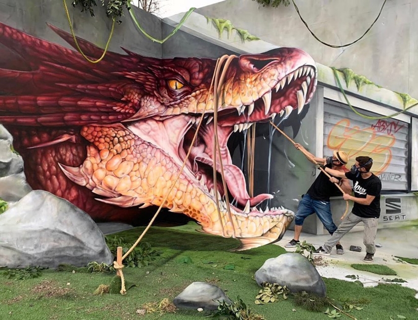 17 realistic three-dimensional graffiti by French artist Pierrot