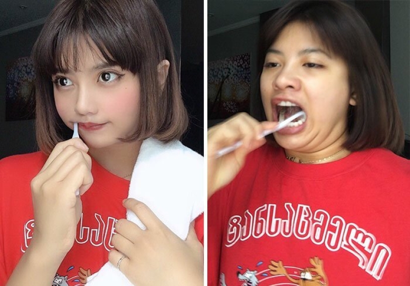 30 best collages "Instagram and reality" from a girl from Thailand