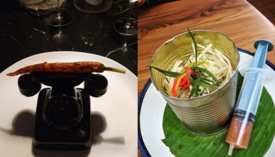 30 ejemplos raro, pero los creativos de la porción de los platos en los restaurantes