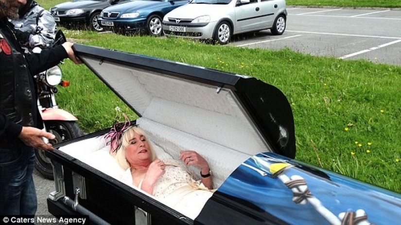 58-year-old bride arrives at her own wedding... in a coffin