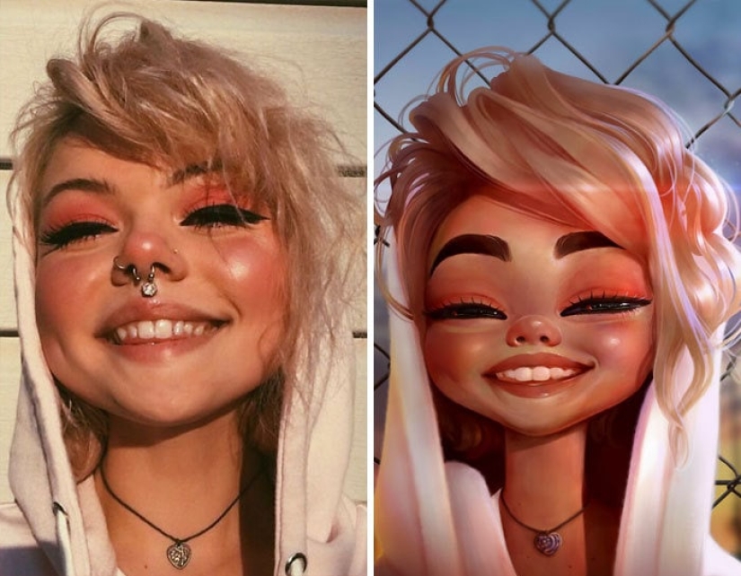 A lover of Disney and Pixar turns portraits of ordinary people into cartoons, and it's incredible!