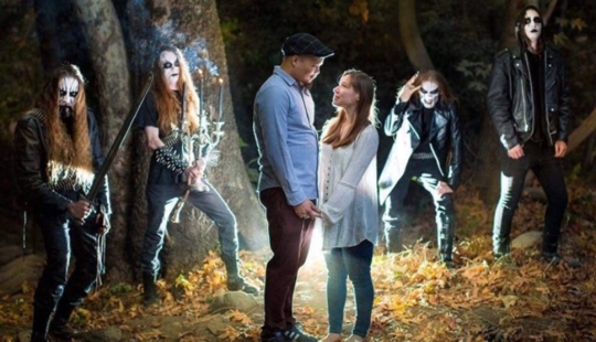 A metal band accidentally participated in an engagement photo shoot of a couple in love