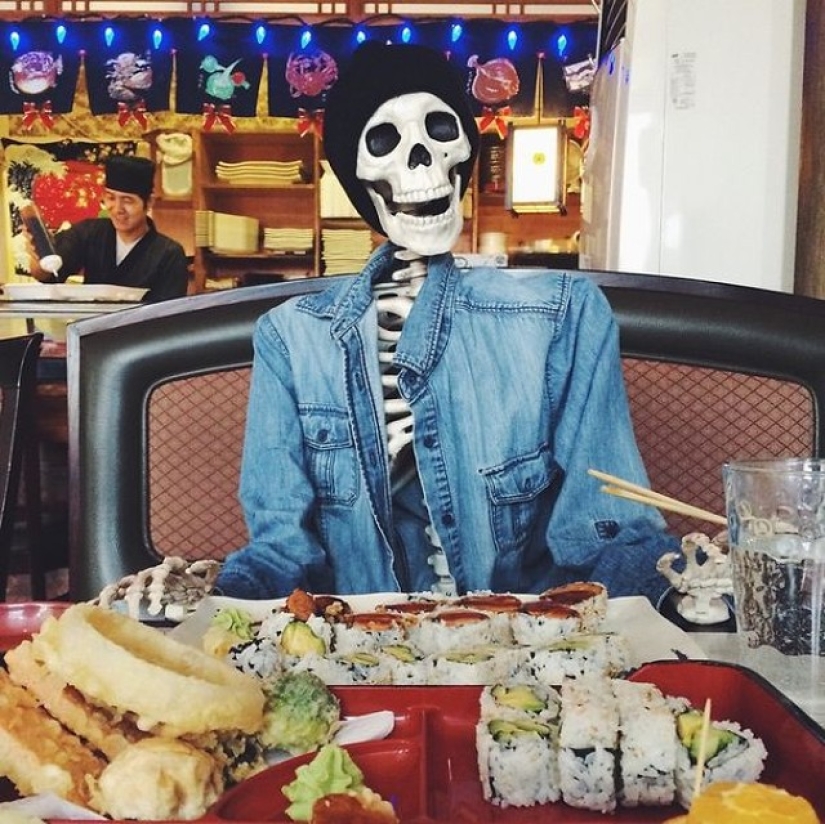 A parody of modern girls - a skeleton on Instagram