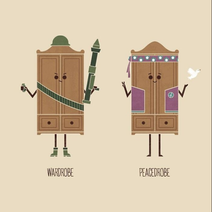 A Playful Twist Of Words: My Series Of 15 Punny Illustrations And Their Quirky Opposites