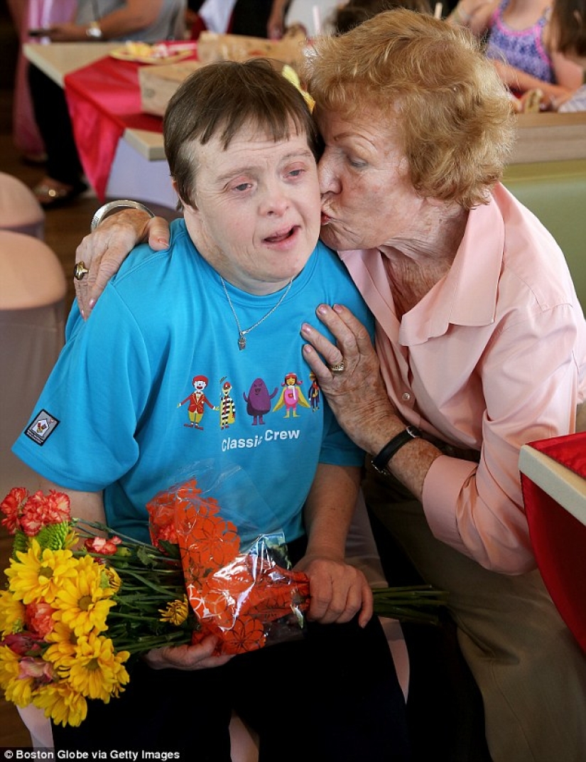 A woman with Down syndrome who has worked all her life at McDonald's was given a fun party to retire
