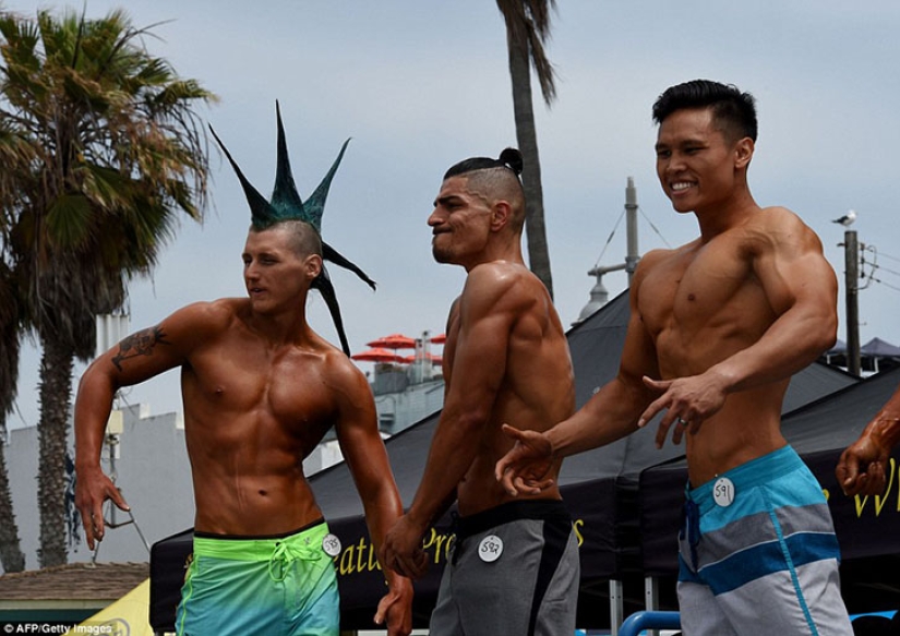 American bodybuilders dressed up in swimsuits in honor of Memorial Day