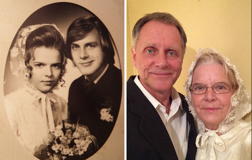 Amor eterno: las parejas rehacer mis fotos antiguas, muchos años más tarde