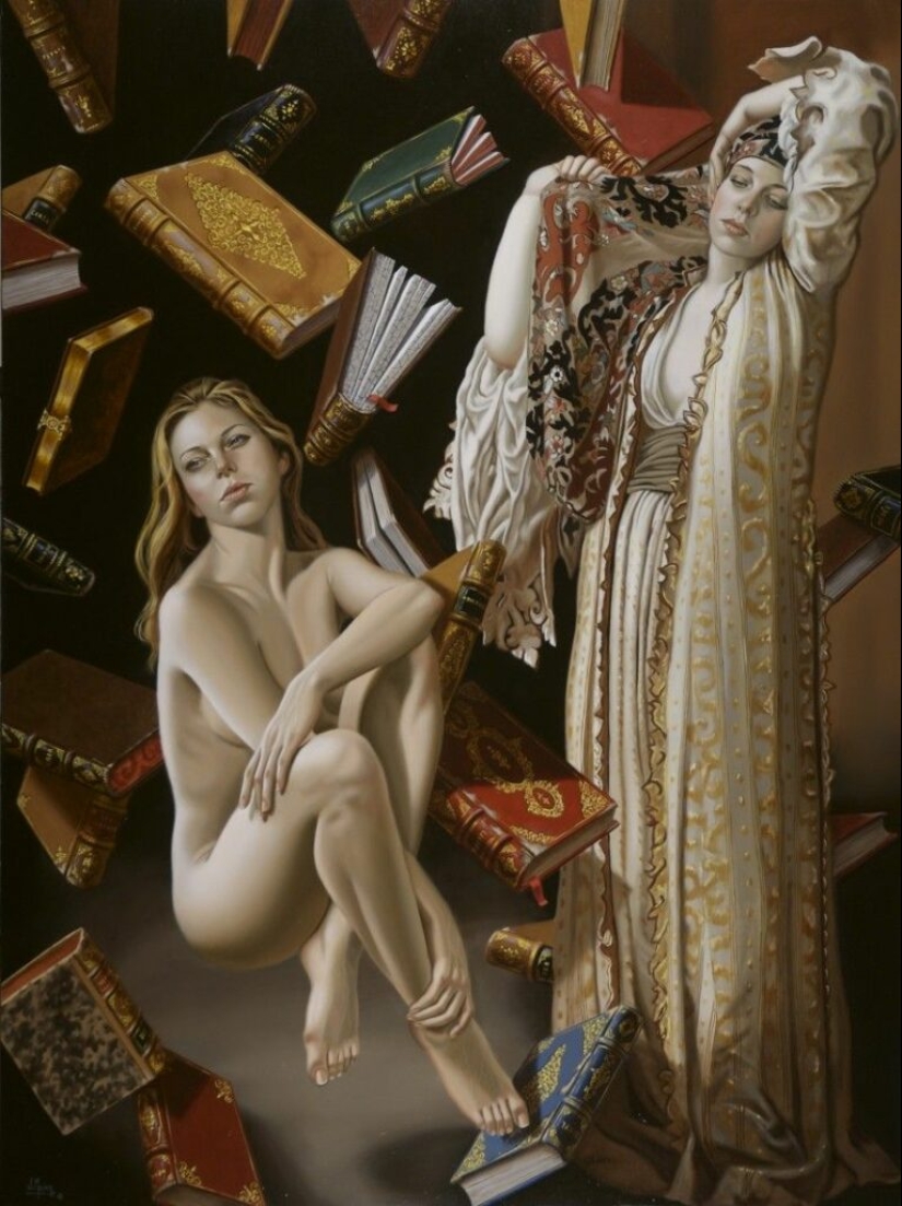 Angelical y terrenal en la pintura del artista surrealista Juan Medina